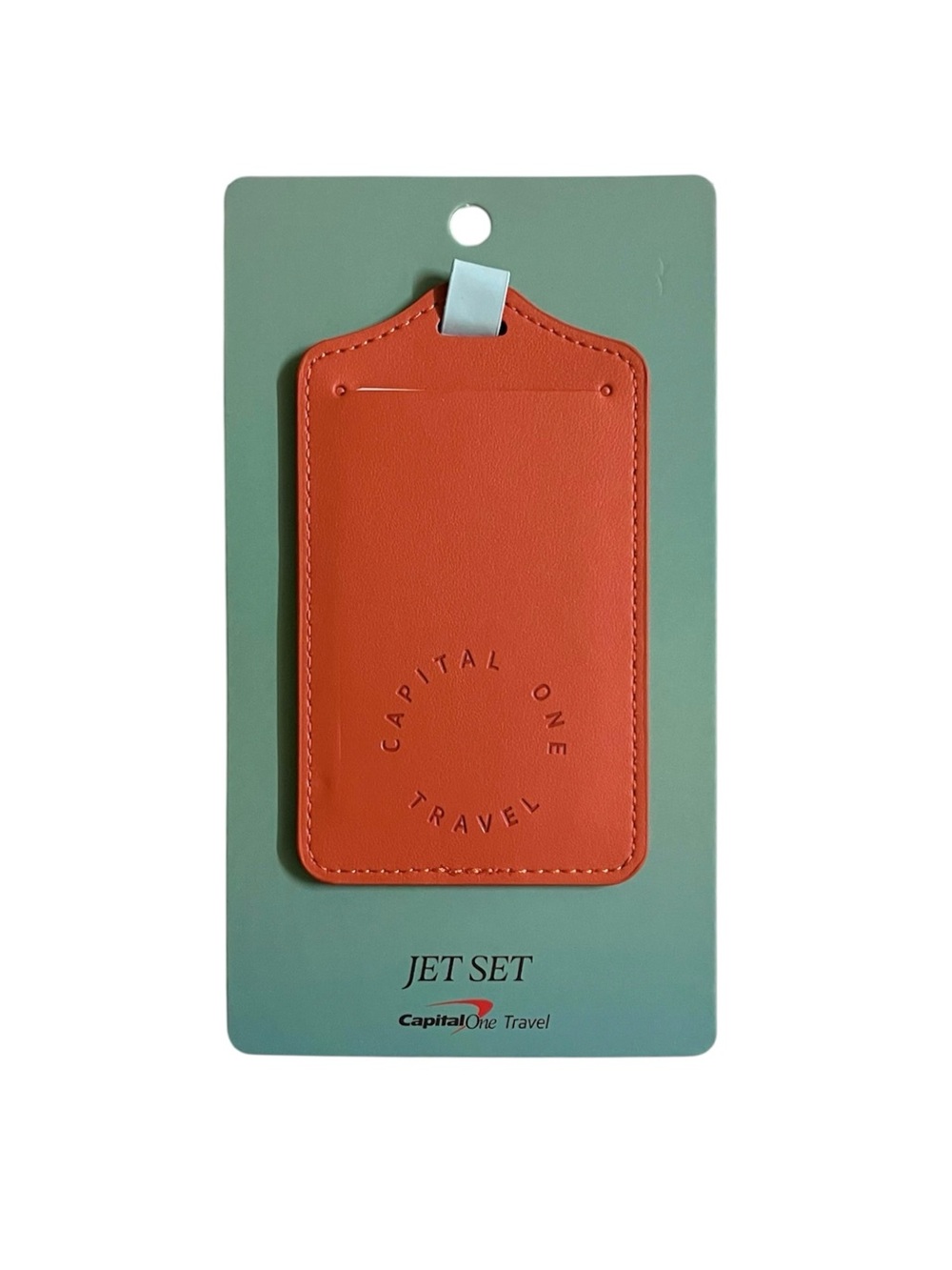 Capital One Travel Logo Faux Leather Buckle Adjustable Luggage Tag - Coral Red